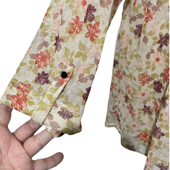 Cocomo Womens Blouse Size 2X Floral Pintuck Stretch Pullover Rolled Tab Sleeves - Picture 4 of 11